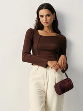 Asymmetric Button Detail Ribbed T-Shirt